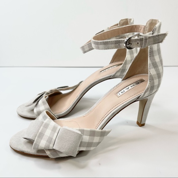 Tahari Newton Heels Gray Gingham Print Bow Sandals, Size 9 - Picture 3 of 9